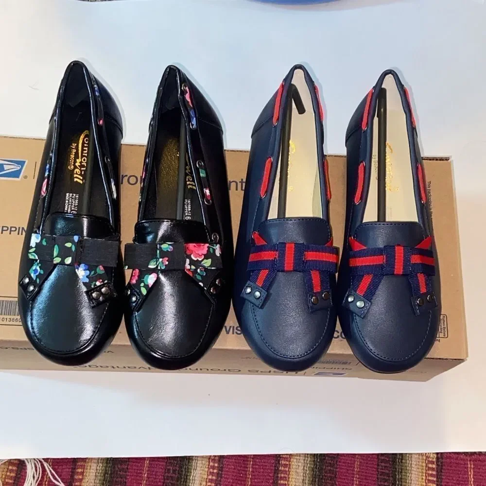 Beacon Comfort Well Black Black and Navy Floral Loafers Shoes 2 Pairs Size 6.5
